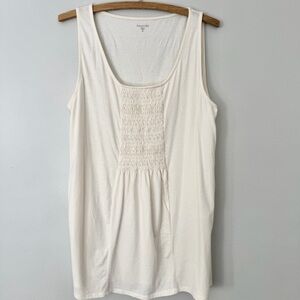 Garnet Hill Cream Smocked Front Tank Top